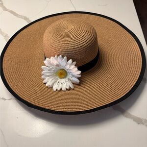 Tan Sun Hat with Daisy Accent and Strap